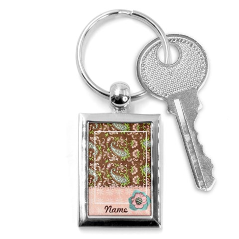 Pink & Brown Paisley Keychain By Mikki Front