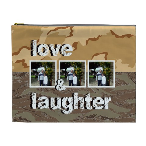 Desert Camo Love & Laughter Extra Large Cosmetic Bag By Catvinnat Front
