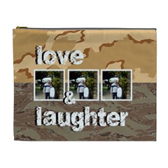 Desert Camo Love & Laughter Extra Large Cosmetic Bag By Catvinnat Front
