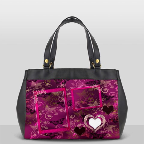 Hot Pink Butterfly Heart Custom Oversize Office Handbag  By Ellan Front