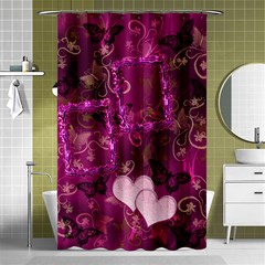 Pink Butterfly Shower Curtain With Frill Frame Hearts