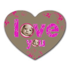 Love You Valentines Mocha Pink Heart Mousemat - Heart Mousepad