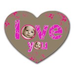 Love You Valentines Mocha Pink Heart Mousemat - Heart Mousepad