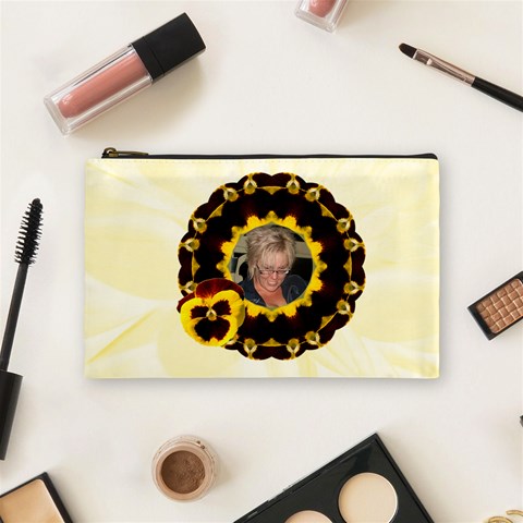 Yellow Pansy Medium Cosmetic Case By Joan T Front