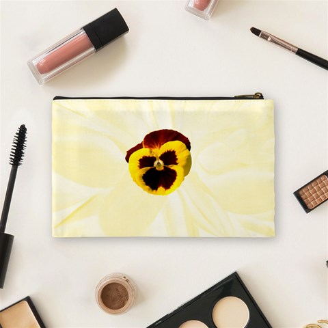 Yellow Pansy Medium Cosmetic Case By Joan T Back