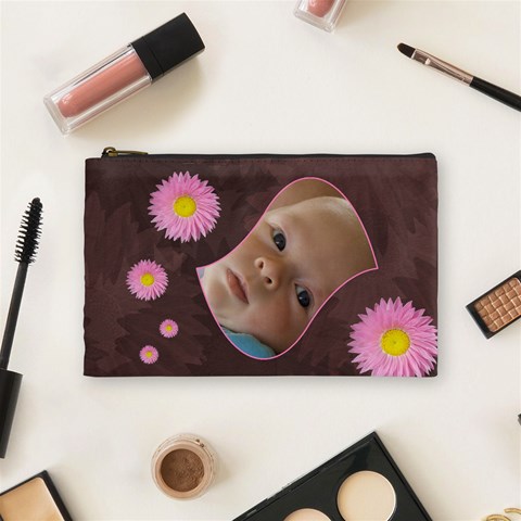 Pink Daisy Medium Cosmetic Case By Joan T Front