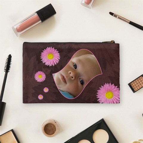 Pink Daisy Medium Cosmetic Case By Joan T Back