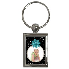 All That Glitters Keychain - Aqua Flower (Rectangle) - Key Chain (Rectangle)