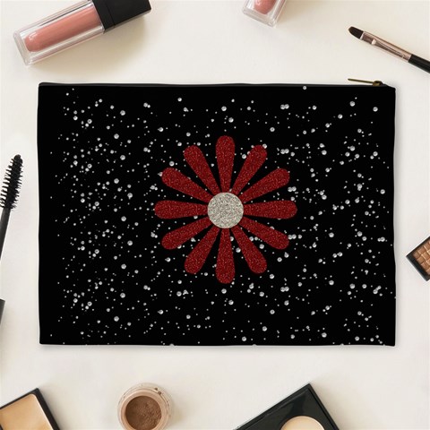 All That Glitters Black Xl Cosmetic Bag W/flowers By Jen Back