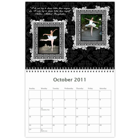 Ballerina Calendar By Tracy Gardner Oct 2011