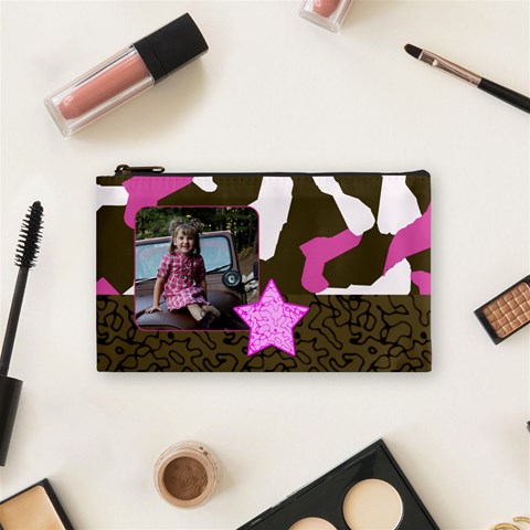 Small Pink Cammo Cosmetic Bag By Amanda Bunn Front