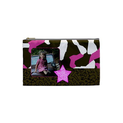 Small Pink Cammo Cosmetic Bag By Amanda Bunn Front