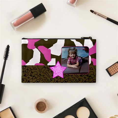 Small Pink Cammo Cosmetic Bag By Amanda Bunn Back