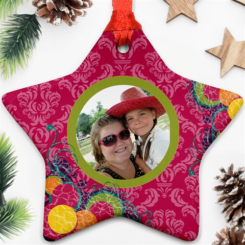 Bright Pink Star Ornament By Klh Front