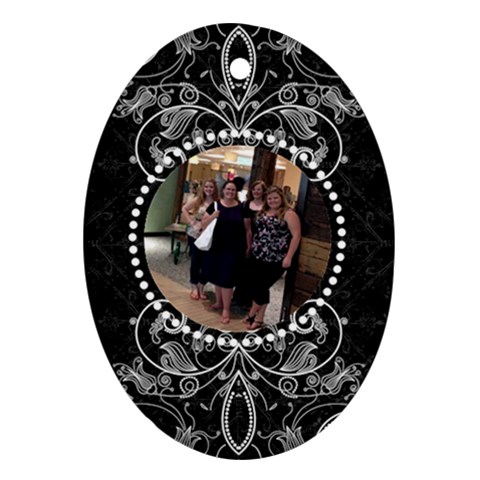 Fancy Black & White Oval Ornament By Klh Front
