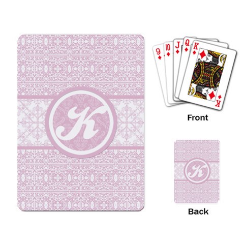Pink Lace Monogram Playing Cards By Klh Back