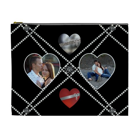 Hearts & Pearls Xl Cosmetic Bag By Lil Front