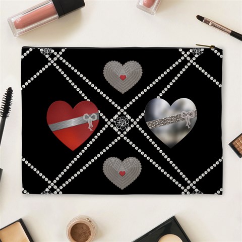 Hearts & Pearls Xl Cosmetic Bag By Lil Back