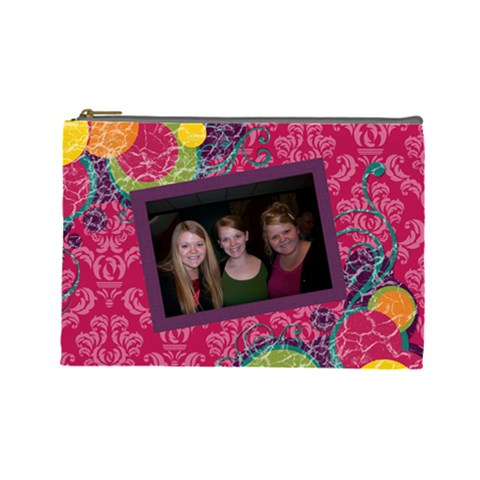 Bright Patterns Pink Large Cosmetic Bag By Klh Front