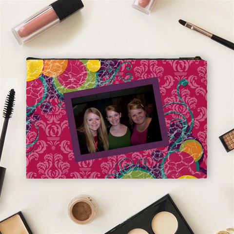 Bright Patterns Pink Large Cosmetic Bag By Klh Back