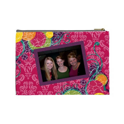 Bright Patterns Pink Large Cosmetic Bag By Klh Back