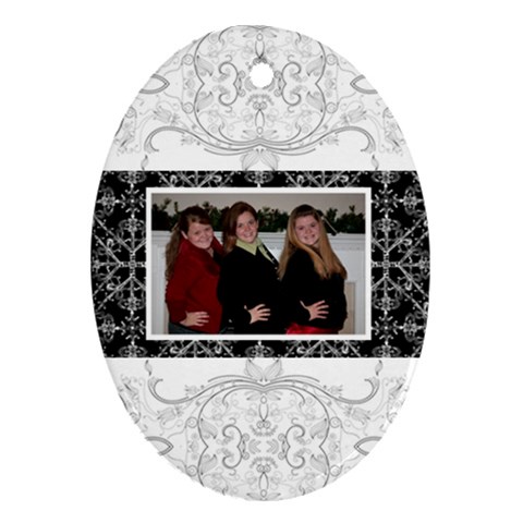 Fancy White & Black Oval Ornament By Klh Front