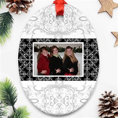 Fancy White & Black Oval Ornament - Ornament (Oval)