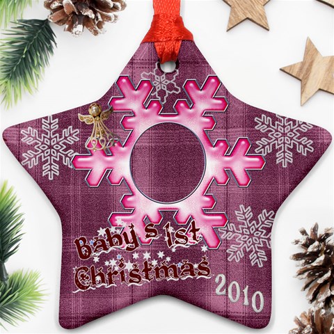 Purple Pink Plaid Snowflake Baby s 1st Christmas 2010 Ornament  130 By Ellan Front