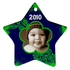 Scroll Upon a Star lime and cobalt 2010 star ornament - Ornament (Star)