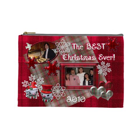Best Christmas Ever Red Plaid Snow Extra Large Cosmetic Bag By Ellan Front