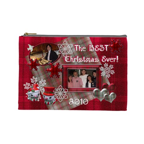 Best Christmas Ever Red Plaid Snow Extra Large Cosmetic Bag By Ellan Front