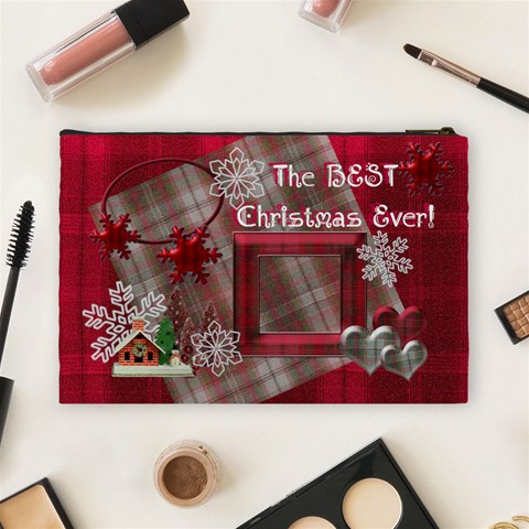 Best Christmas Ever Red Plaid Snow Extra Large Cosmetic Bag By Ellan Back