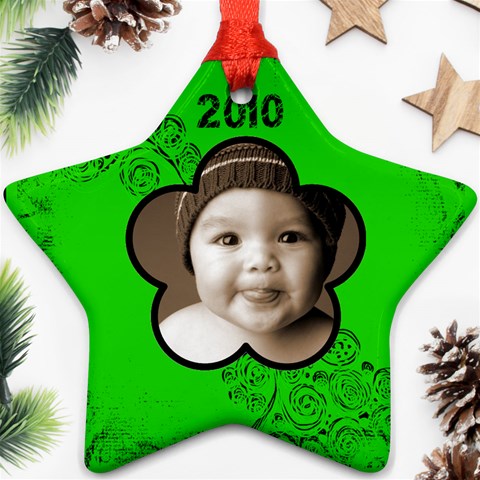 Scroll Upon A Star Black & Lime 2010 Star Ornament By Catvinnat Front