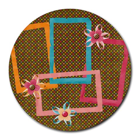 Polka Dots/flowers Mousepad By Mikki 8 x8  Round Mousepad - 1