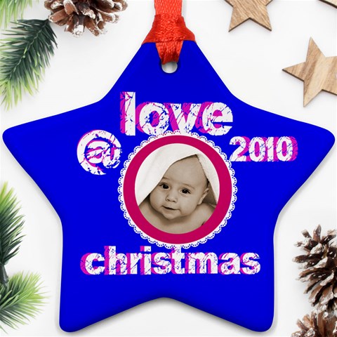 Love   Christmas  2010 Star Ornament By Catvinnat Front