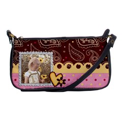 Brown, Pink, and Yellow, heart shoulder clutch - Shoulder Clutch Bag