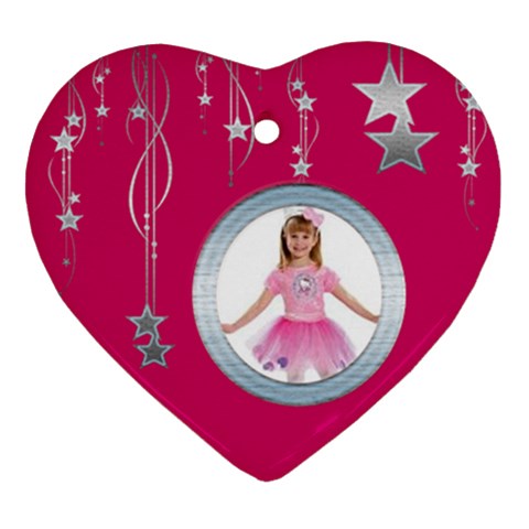 Fuschia Pink Falling Stars Heart Ornament By Catvinnat Front