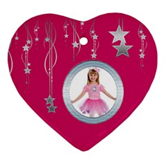 Fuschia Pink Falling Stars Heart Ornament - Ornament (Heart)