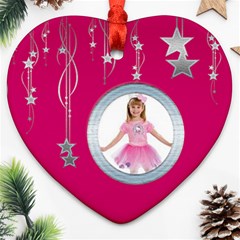Fuschia Pink Falling Stars Heart Ornament - Ornament (Heart) Fuschia Pink Falling Stars Heart Ornament - Ornament (Heart)