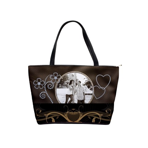 Pretty Brown Flowers & Hearts Shoulder Handbag By Lil Front