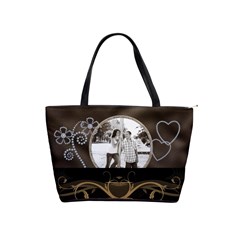 Pretty Brown Flowers & Hearts Shoulder Handbag - Classic Shoulder Handbag