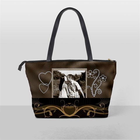 Pretty Brown Flowers & Hearts Shoulder Handbag By Lil Back