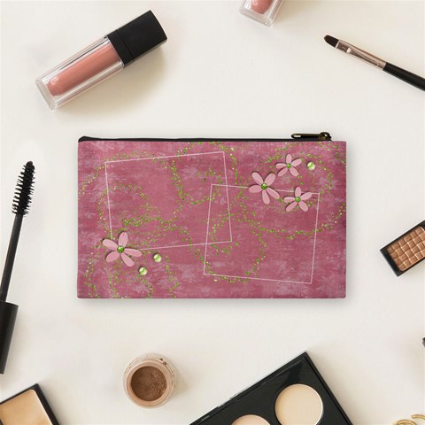 Tiny Pink Flowers Cosmetic Bag By Mikki Back