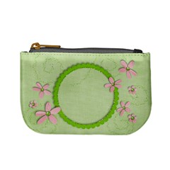 Pink & Green flowers - mini coin purse