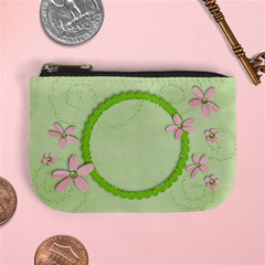 Pink & Green flowers - mini coin purse