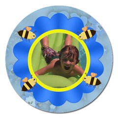 Flower and Bees Blue - Magnet 5  (Round)