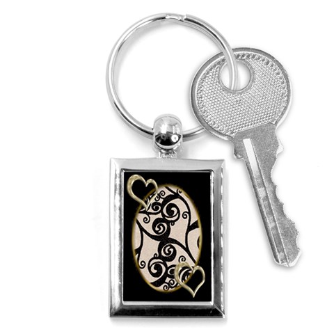 Twin Hearts Black & Gold Keyring Keyring By Catvinnat Front