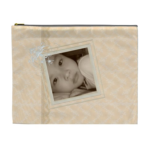 Peach Lace Custom Cosmetic Bag Xl By Happylemon Front