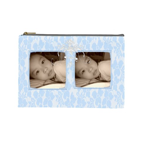Pretty Blue Floral Lace Custom Cosmetic Bag L By Happylemon Front