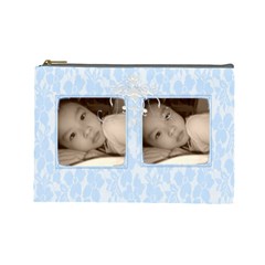 Pretty Blue Floral Lace Custom Cosmetic Bag L - Cosmetic Bag (Large)